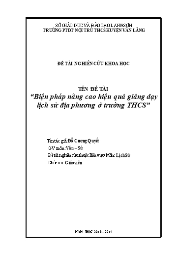 Sáng kiến kinh nghiệm Biện pháp nâng cao hiệu quả giảng dạy lịch sử địa phương ở trường THCS