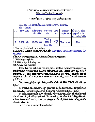 Sáng kiến kinh nghiệm Dạy học Lịch sử theo dự án ở lớp 9