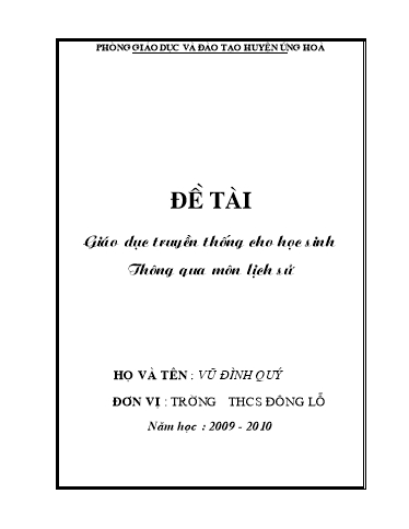 Sáng kiến kinh nghiệm Giáo dục truyền thống cho học sinh thông qua môn Lịch sử