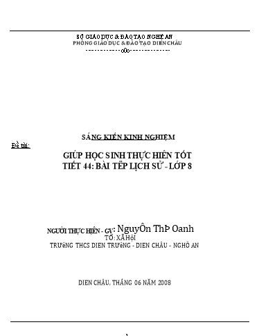 Sáng kiến kinh nghiệm Giúp học sinh thực hiên tốt Tiết 44 - Bài tập Lịch sử - Lớp 8