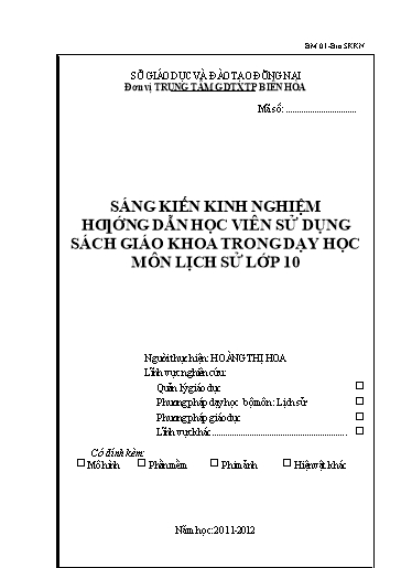 Sáng kiến kinh nghiệm Hướng dẫn học viên sử dụng sách giáo khoa trong dạy học môn Lịch sử 10