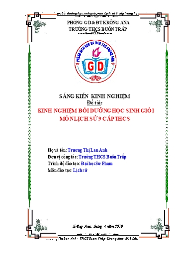 Sáng kiến kinh nghiệm Kinh nghiệm bồi dưỡng học sinh giỏi môn Lịch sử 9 cấp THCS Sáng kiến kinh nghiệm Kinh nghiệm bồi dưỡng học sinh giỏi môn Lịch sử 9 cấp THCS