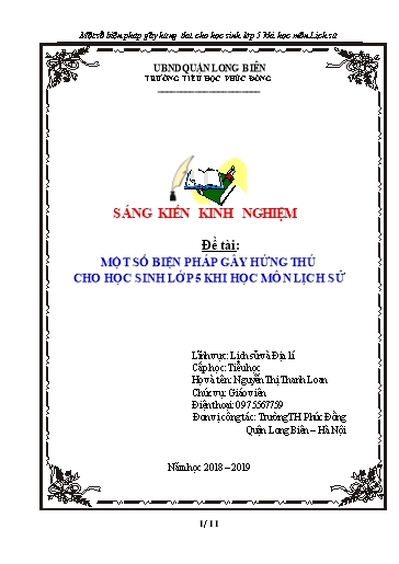 Sáng kiến kinh nghiệm Một số biện pháp gây hứng thú cho học sinh Lớp 5 khi học môn Lịch sử