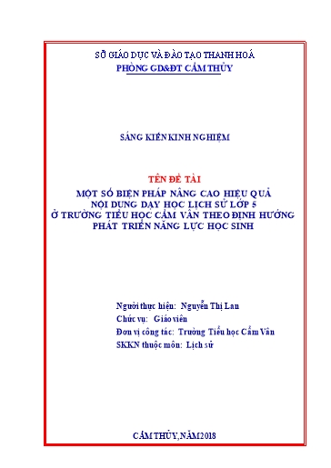 Sáng kiến kinh nghiệm Một số biện pháp nâng cao hiệu quả nội dung dạy học lịch sử lớp 5 theo định hướng phát triển năng lực học sinh