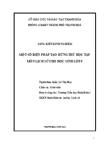 Sáng kiến kinh nghiệm Một số biện pháp tạo hứng thú học tập môn Lịch sử cho học sinh lớp 5