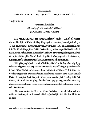Sáng kiến kinh nghiệm Một số cách thức học lịch sử giúp học sinh nhớ lâu