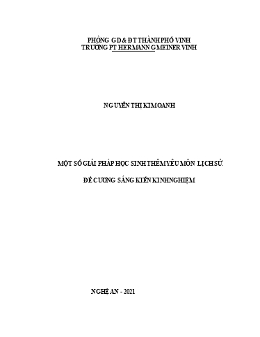 Sáng kiến kinh nghiệm Một số giải pháp giúp học sinh thêm yêu môn Lịch sử