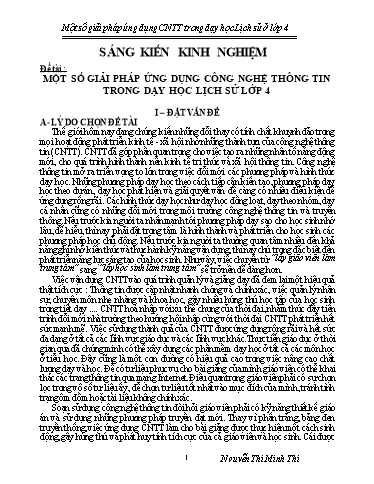 Sáng kiến kinh nghiệm Một số giải pháp ứng dụng Công nghệ thông tin trong dạy học Lịch sử lớp 4