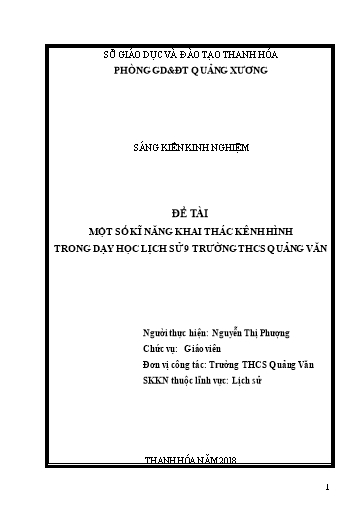 Sáng kiến kinh nghiệm Một số kĩ năng khai thác kênh hình trong dạy học Lịch sử 9 ở Trường THCS Quảng Văn
