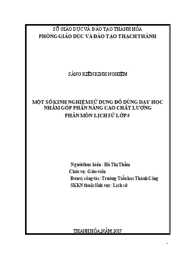 Sáng kiến kinh nghiệm Một số kinh nghiệm sử dụng đồ dùng dạy học trong phân môn Lịch sử lớp 5