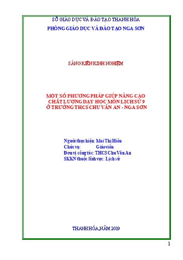 Sáng kiến kinh nghiệm Một số phương pháp nâng cao chất lượng dạy học môn Lịch sử 9 ở trường THCS