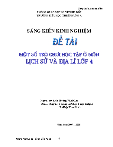 Sáng kiến kinh nghiệm Một số trò chơi và học tập ở môn Lịch sử và Địa lý lớp 4