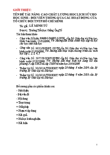 Sáng kiến kinh nghiệm Nâng cao chất lượng học lịch sử cho học sinh, đội viên thông qua các hoạt động của tổ chức đội TNTP Hồ Chí Minh