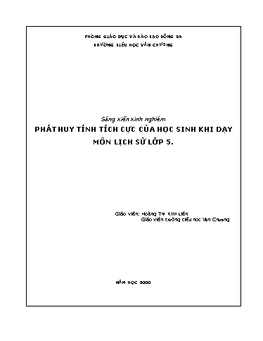 Sáng kiến kinh nghiệm Phát huy tính tích cực của học sinh khi dạy môn Lịch sử Lớp 5 - Hoàng Thị Kim Liên