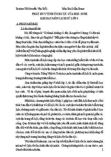 Sáng kiến kinh nghiệm Phát huy tính tích cực của học sinh khi dạy môn Lịch sử lớp 5 - Trần Thị Diễm Trang
