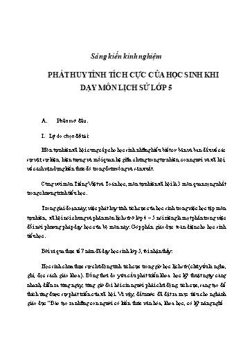 Sáng kiến kinh nghiệm Phát huy tính tích cực của học sinh khi dạy môn Lịch sử lớp 5