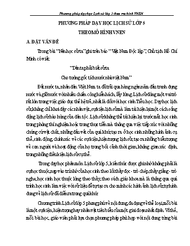 Sáng kiến kinh nghiệm Phương pháp dạy học Lịch sử lớp 5 theo mô hình VNEN