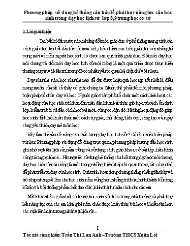 Sáng kiến kinh nghiệm Phương pháp sử dụng hệ thống câu hỏi để phát huy năng lực của học sinh trong dạy học lịch sử lớp 8, 9 trung học cơ sở