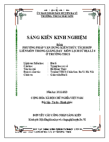Sáng kiến kinh nghiệm Phương pháp vận dụng kiến thức tích hợp liên môn trong giảng dạy môn Lịch sử - Địa lí 6 ở trường THCS