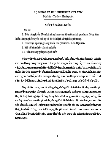 Sáng kiến kinh nghiệm Rèn kỹ năng làm văn thuyết minh qua hoạt động tìm hiểu làng nghề truyền thống và di tích lịch sử tại địa phương