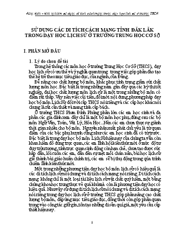 Sáng kiến kinh nghiệm Sử dụng di tích cách mạng tỉnh Đăk Lăk trong dạy học lịch sử ở trường Trung học cơ sở