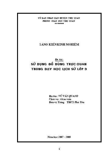 Sáng kiến kinh nghiệm Sử dụng đồ dùng trực quan trong dạy học Lịch sử lớp 9