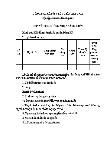 Sáng kiến kinh nghiệm Sử dụng ngữ liệu văn học trong dạy học lịch sử ở trường trung học cơ sở
