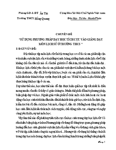 Sáng kiến kinh nghiệm Sử dụng phương pháp dạy học tích cực vào giảng dạy môn Lịch Sử ở trường THCS Hồng Quang Sáng kiến kinh nghiệm Sử dụng phương pháp dạy học tích cực vào giảng dạy môn Lịch Sử ở trường THCS Hồng Quang