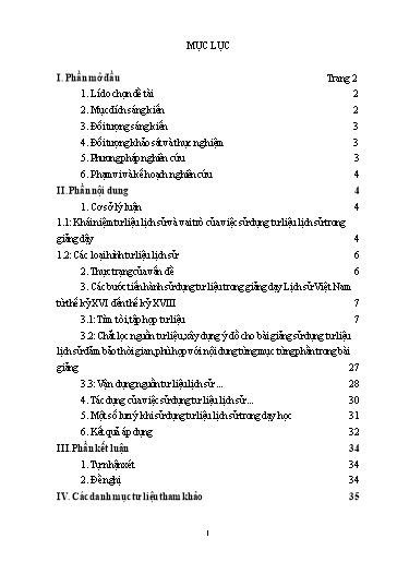 Sáng kiến kinh nghiệm Sử dụng tư liệu lịch sử trong dạy học Lịch sử Việt Nam thế kỷ XVI - XVIII. Lịch sử lớp 10 - Chương trình cơ bản