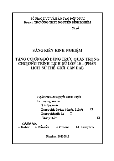 Sáng kiến kinh nghiệm Tăng cường đồ dùng trực quan trong chương trình Lịch sử lớp 10 (Phần lịch sử thế giới Cận đại)