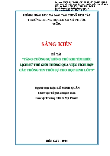 Sáng kiến kinh nghiệm Tăng cường sự hứng thú khi tìm hiểu lịch sử thế giới thông qua việc tích hợp các thông tin thời sự cho học sinh lớp 9