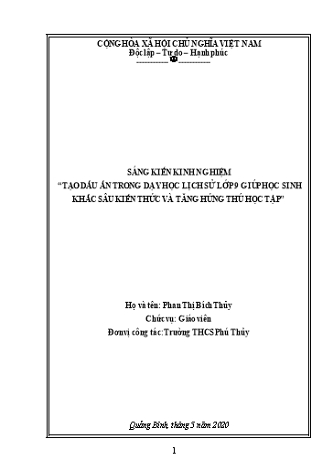 Sáng kiến kinh nghiệm Tạo dấu ấn trong dạy học môn Lịch sử lớp 9 giúp học sinh khắc sâu kiến thức và tăng hứng thú học tập