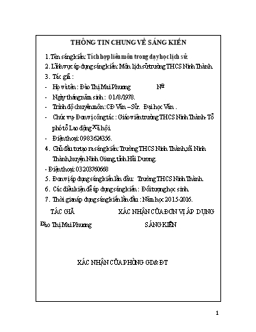 Sáng kiến kinh nghiệm Tích hợp liên môn trong dạy học Lịch sử Sáng kiến kinh nghiệm Tích hợp liên môn trong dạy học Lịch sử