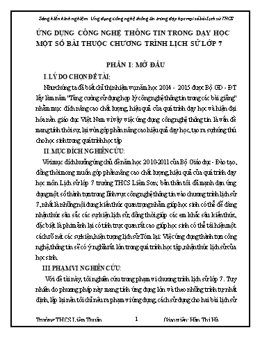 Sáng kiến kinh nghiệm Ứng dụng công nghệ thông tin trong dạy học một số bài thuộc chương trình Lịch sử lớp 7 Sáng kiến kinh nghiệm Ứng dụng công nghệ thông tin trong dạy học một số bài thuộc chương trình Lịch sử lớp 7