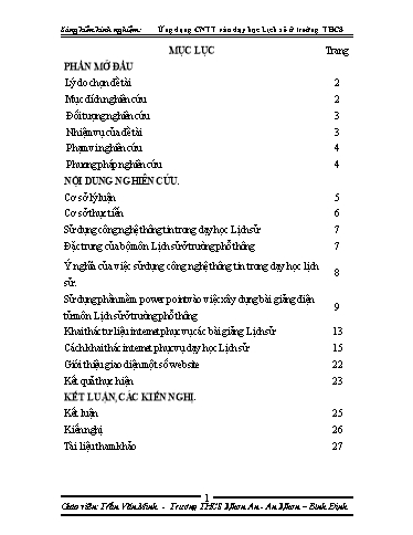 Sáng kiến kinh nghiệm Ứng dụng công nghệ thông tin vào dạy học Lịch sử ở trường THCS Sáng kiến kinh nghiệm Ứng dụng công nghệ thông tin vào dạy học Lịch sử ở trường THCS