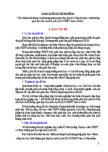 Sáng kiến kinh nghiệm Xác định nội dung và phương pháp giáo dục giá trị sống cho học sinh thông qua dạy học môn Lịch sử 10 THPT ban cơ bản