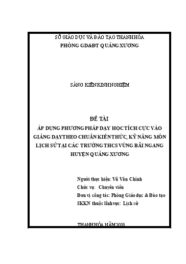 SKKN Áp dụng phương pháp dạy học tích cực vào giảng dạy theo chuẩn kiến thức, kỹ năng môn lịch sử tại các trường THCS Vùng Bãi Ngang huyện Quảng Xương SKKN Áp dụng phương pháp dạy học tích cực vào giảng dạy theo chuẩn kiến thức, kỹ năng môn lịch sử tại các trường THCS Vùng Bãi Ngang huyện Quảng Xương