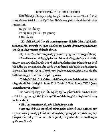 SKKN Một số biện pháp dạy học gắn với di sản văn hoá Thành cổ Vinh trong chương trình Lịch sử lớp 7 theo định hướng phát triển phẩm chất năng lực học sinh