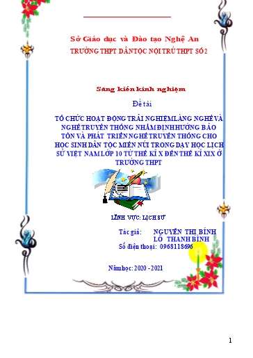 SKKN Tổ chức hoạt động trải nghiệm làng nghề và nghề truyền thống nhằm định hướng bảo tổn và phát triển nghề nghiệp truyền thống cho học sinh dân tộc miền núi trong dạy học Lịch sử