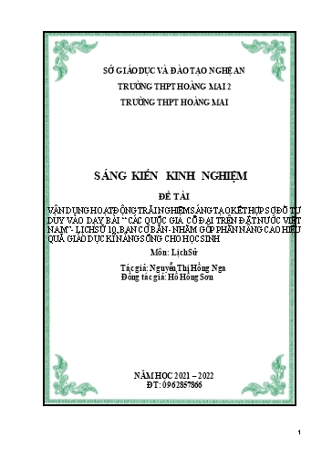 SKKN Vận dụng hoạt động trải nghiệm sáng tạo kết hợp sơ đồ tư duy vào dạy bài “Các quốc gia cổ đại trên đất nước Việt Nam” – Lịch sử 10