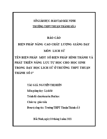 Sáng kiến kinh nghiệm Biện pháp hình thành và phát triển năng lực tự học cho học sinh trong dạy học môn Lịch Sử ở trường THPT Thuận Thành số 3