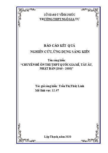 Sáng kiến kinh nghiệm Chuyên đề ôn thi THPT Quốc gia Mĩ, Tây Âu, Nhật Bản (1945-2000)