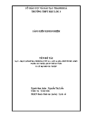 Sáng kiến kinh nghiệm Dạy – học lịch sử địa phương (Tiết 51) lớp 10 qua Chuyên đề Khởi nghĩa Bà Triệu và quần thể di tích – lễ hội đền Bà Triệu Sáng kiến kinh nghiệm Dạy – học lịch sử địa phương (Tiết 51) lớp 10 qua Chuyên đề Khởi nghĩa Bà Triệu và quần thể di tích – lễ hội đền Bà Triệu