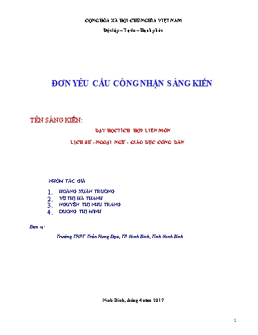 Sáng kiến kinh nghiệm Dạy học tích hợp liên môn Lịch sử, Ngoại ngữ, Giáo dục công dân Sáng kiến kinh nghiệm Dạy học tích hợp liên môn Lịch sử, Ngoại ngữ, Giáo dục công dân