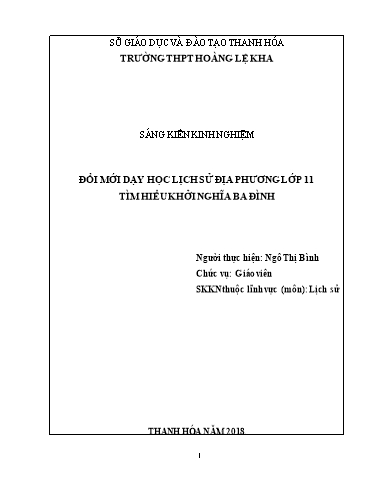 Sáng kiến kinh nghiệm Đổi mới dạy học Lịch sử địa phương lớp 11. Tìm hiểu khởi nghĩa Ba Đình