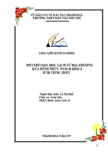 Sáng kiến kinh nghiệm Đổi mới dạy học lịch sử địa phương qua hình thức ngoại khoá ở trường THPT