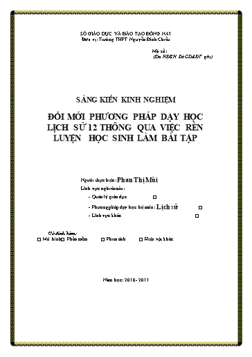 Sáng kiến kinh nghiệm Đổi mới phương pháp dạy học lịch sử 12 thông qua việc rèn luyện học sinh làm bài tập