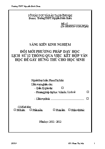 Sáng kiến kinh nghiệm Đổi mới phương pháp dạy học Lịch sử 12 thông qua việc kết hợp văn học để gây hứng thú cho học sinh