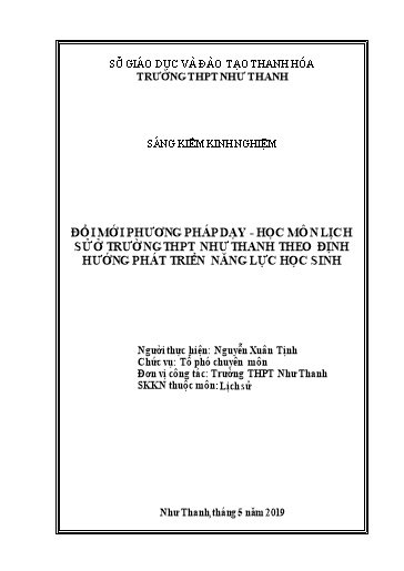 Sáng kiến kinh nghiệm Đổi mới phương pháp dạy - Học môn Lịch sử ở trường THPT Như Thanh theo định hướng phát triển năng lực học sinh