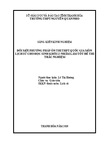 Sáng kiến kinh nghiệm Đổi mới phương pháp ôn thi THPT Quốc gia môn Lịch sử cho học sinh khối 12 nhằm làm tốt đề thi trắc nghiệm